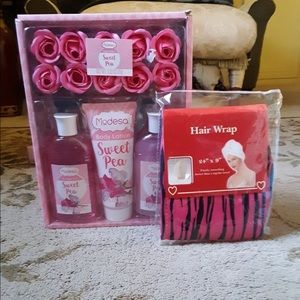 Modesa sweet pea bath set with pink hair wrap